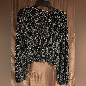 ZARA black with white polka dot long sleeve shirt
